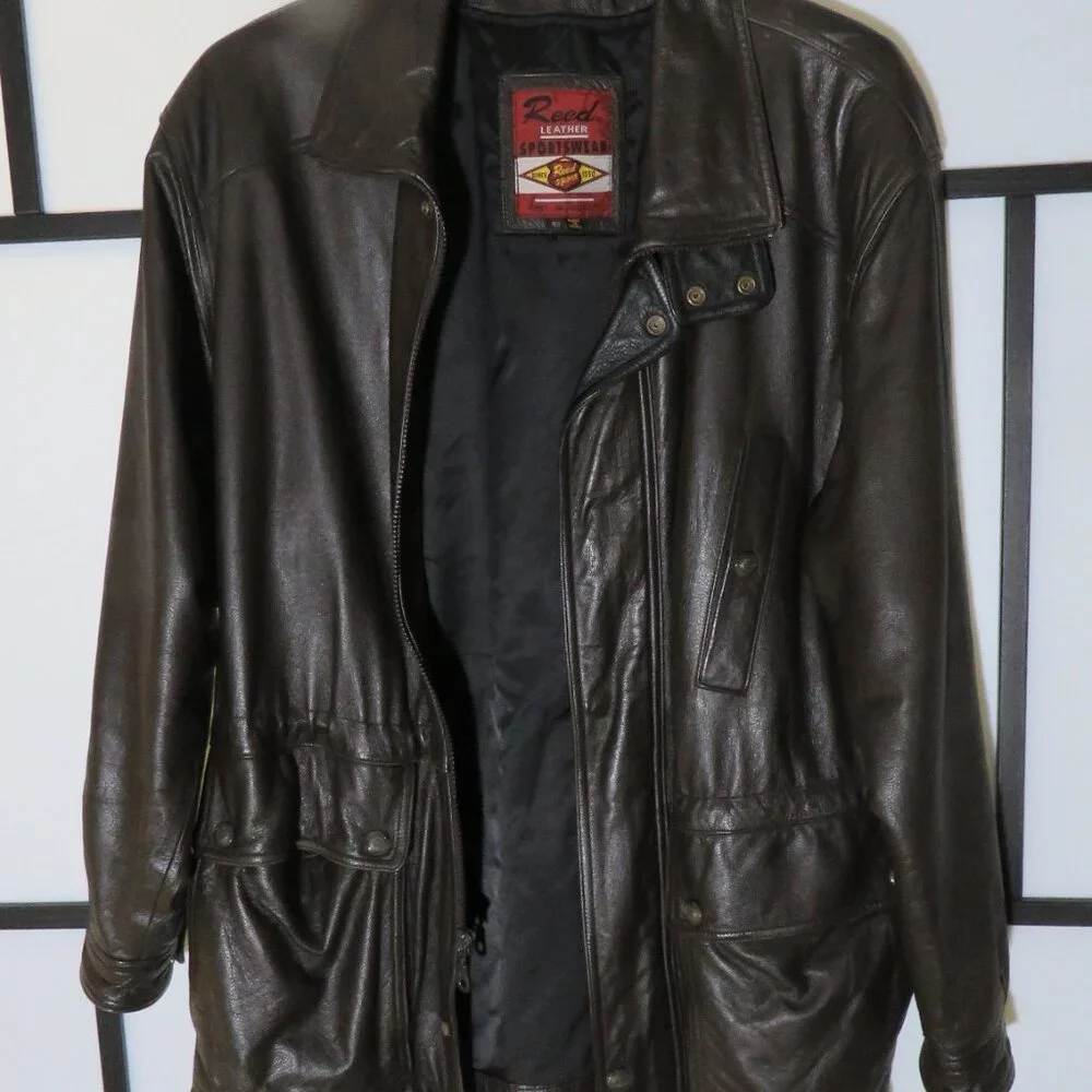 Men's brown leather jacket size 42 - Picture 2 of 3